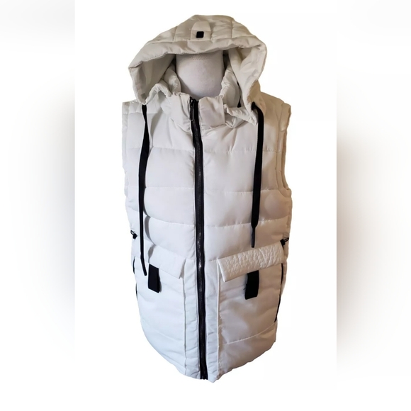 NWOT DENIM 90 White Puffer Vest Removable Hood Gorpcore Unisex Large - Picture 4 of 12